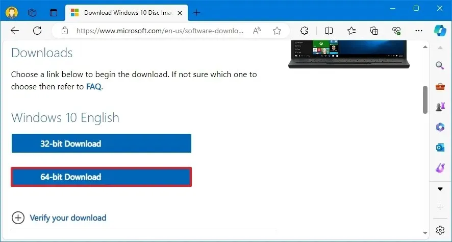 Téléchargement direct ISO de Microsoft Edge Windows 10