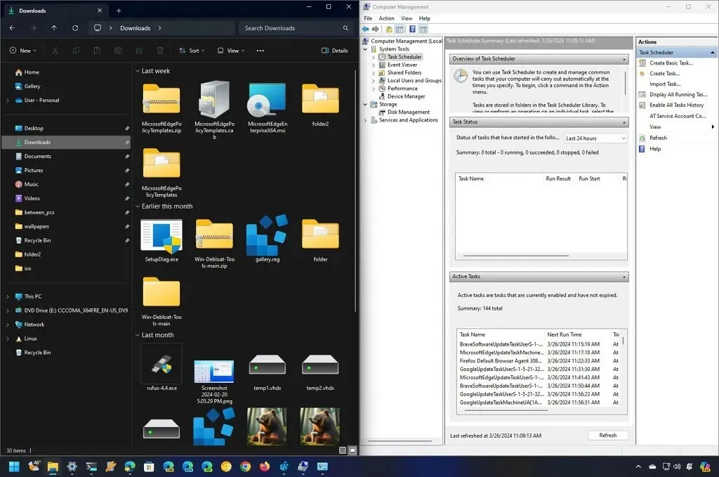 Modo escuro do Windows 11 com gerenciamento de computador claro