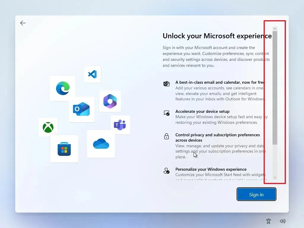 Windows 11 OOBe verouderde schuifbalk