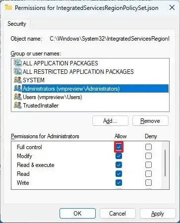 Controle total de permissões do Windows 11