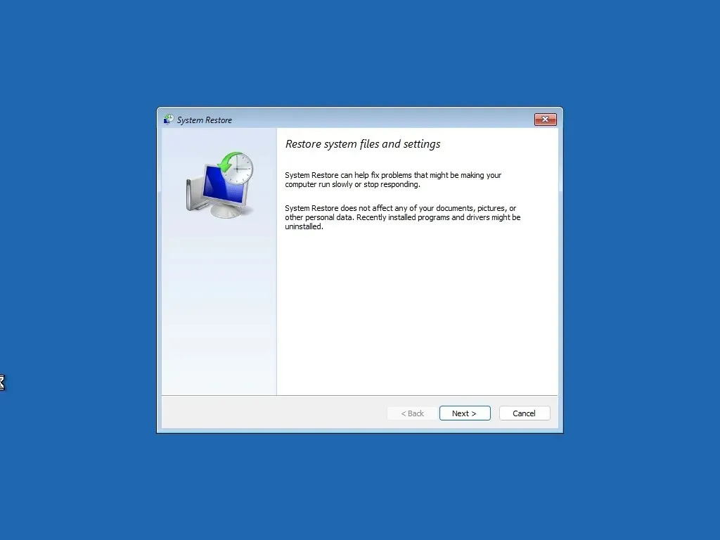 Interface de restauração do sistema do Windows 11