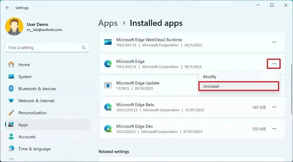 Windows 11 解除安裝 Edge 瀏覽器