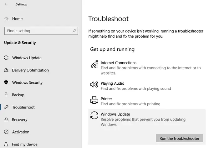 Probleemoplosser voor Windows Update