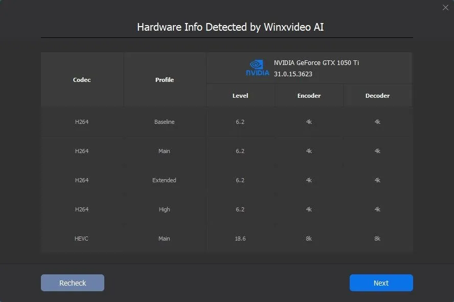 Winxvideoai-hardwaredetectie