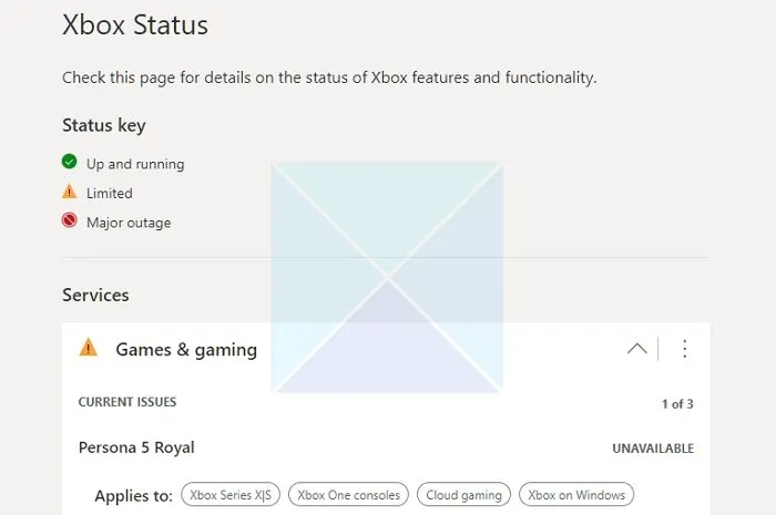 Stato del servizio Xbox