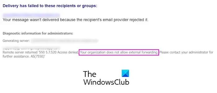 組織では Microsoft 365 での外部転送が許可されていません