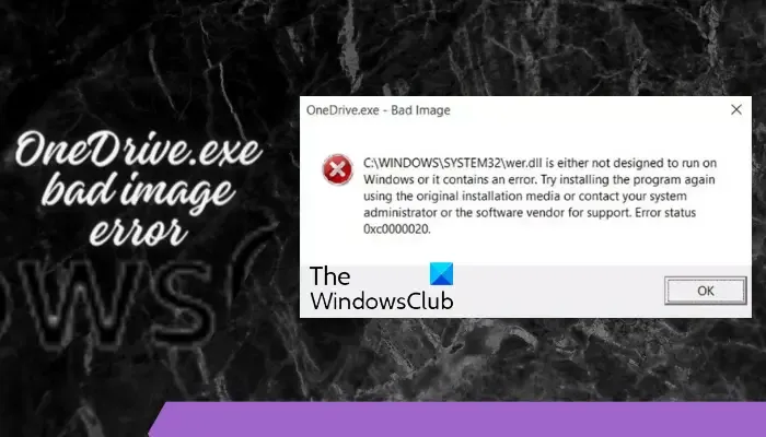 Errore di immagine errata di OneDrive.exe