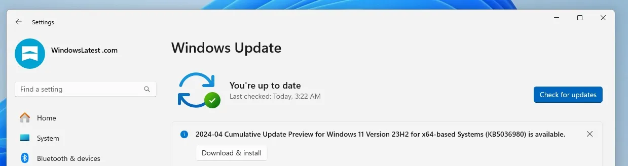 Windows 11 버전 23H2용 2024년 4월 누적 업데이트 미리 보기