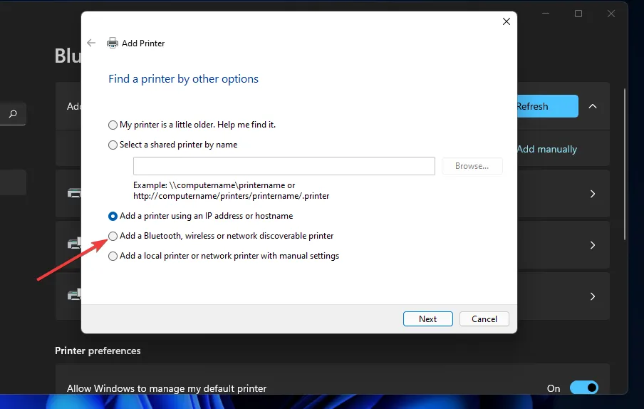 Windows 11 コントロール パネルにワイヤレス プリンターを追加する