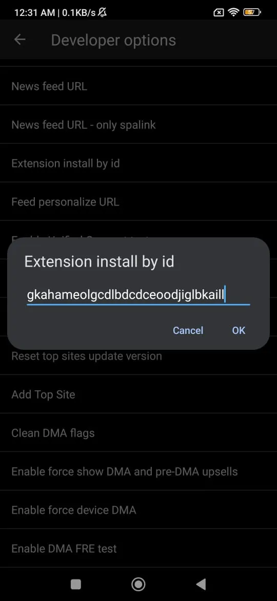 agregar extensiones en Edge Canary Android