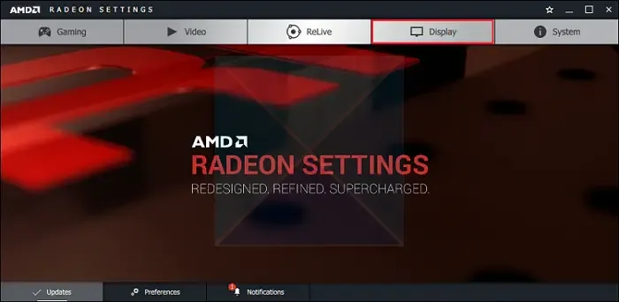 L'écran des paramètres d'affichage de l'Amd Radeon scintille