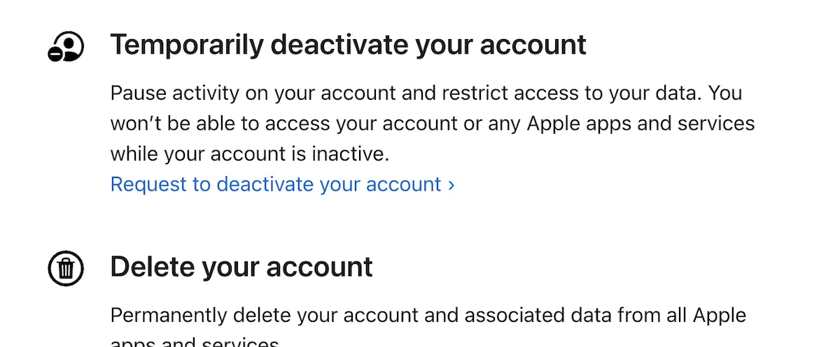 Prywatność Apple Dezaktywuj Apple ID