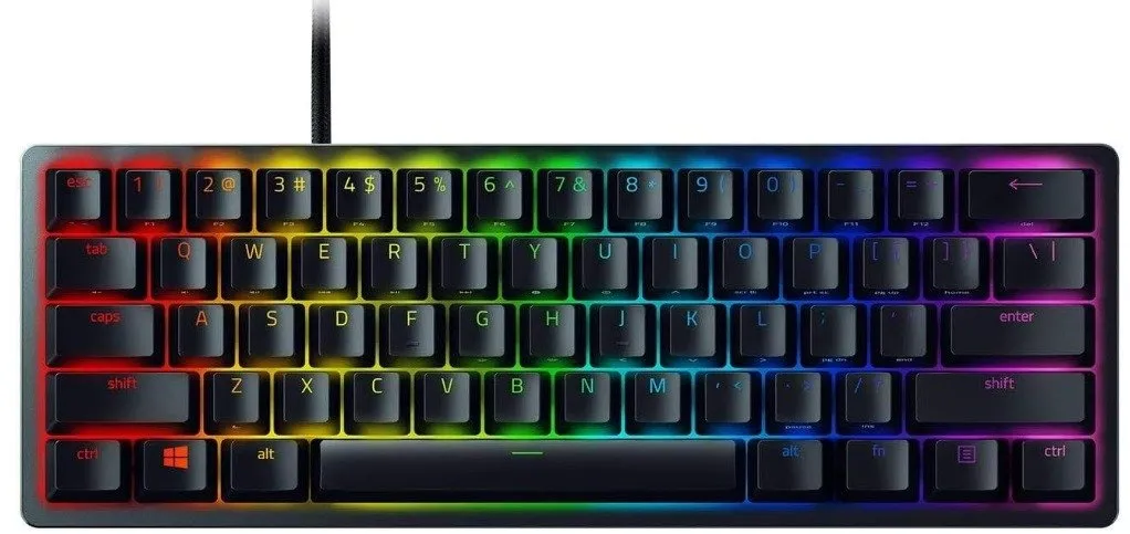 Razer Huntsman Mini-Gaming-Tastatur mit hintergrundbeleuchteten Tasten.
