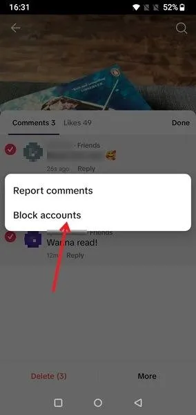 Selecteer de optie Accounts blokkeren in de TikTok-app.