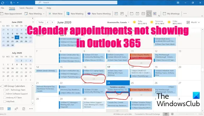 Outlook 365 にカレンダーの予定が表示されない
