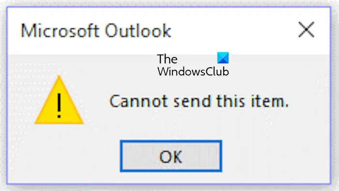 O Outlook não pode enviar este erro de item