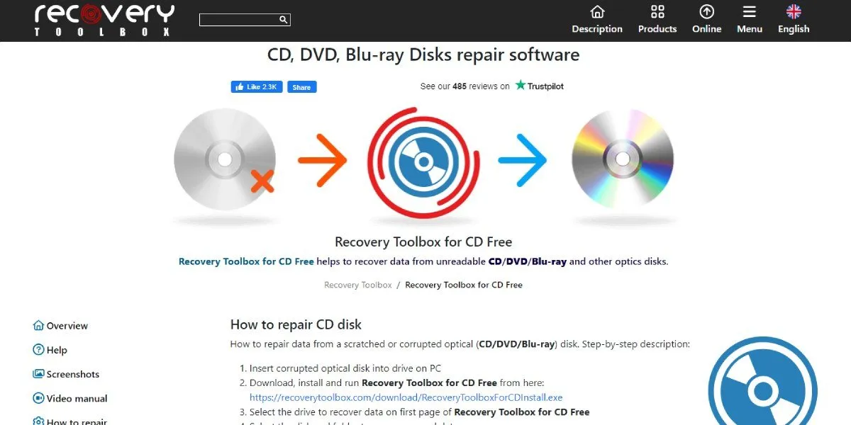 Caixa de ferramentas de recuperação de software de recuperação de CD morrendo