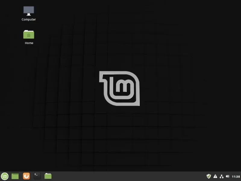O desktop Cinnamon no Linux Mint na inicialização
