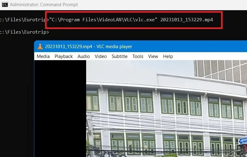 Abrindo um arquivo MP4 específico no prompt de comando usando o aplicativo VLC