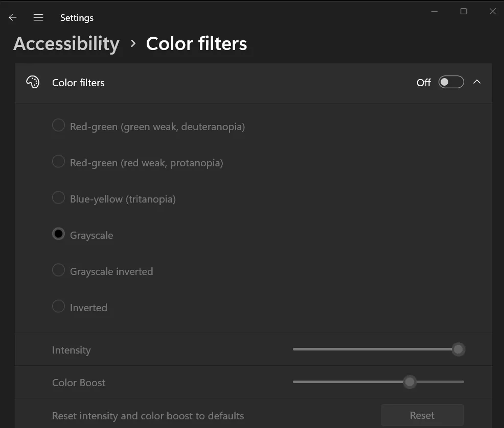 filtros de cores no Windows 11 24h2