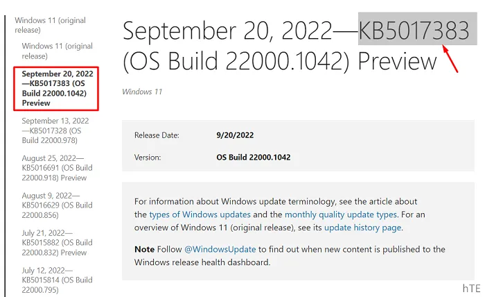 Copia il numero KB nella cronologia degli aggiornamenti di Windows 11