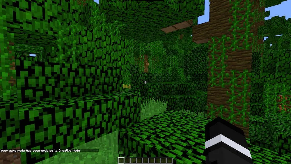 Een screenshot van een spelerpersonage op de Crafty Minecraft-server in Creatieve modus.
