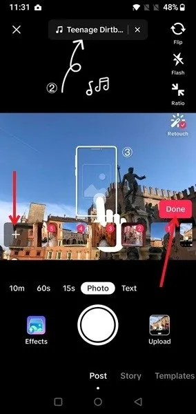 TikTok アプリでスライドショー用の画像を追加します。