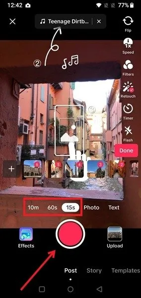 TikTok 앱에서 비디오 슬라이드쇼 타이머를 설정합니다.