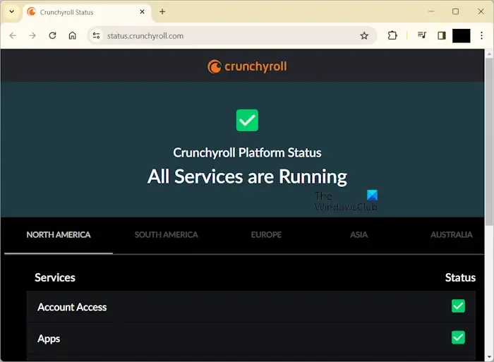 Status do servidor Crunchyroll