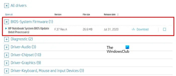 Download de HP BIOS-update handmatig