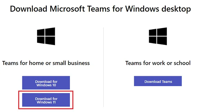Baixe equipes para Windows 11