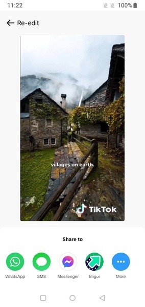 Condivisione delle opzioni GIF nell'app TikTok per Android.