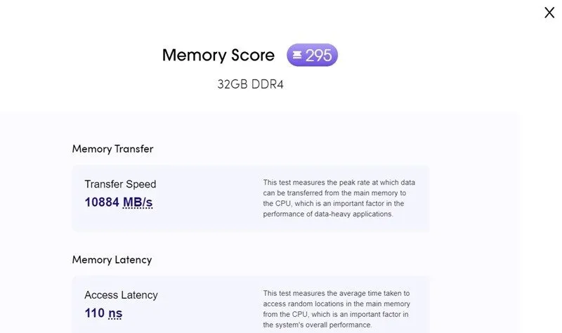 Pomiar wydajności przepustowości dwukanałowej pamięci RAM pokazany jako