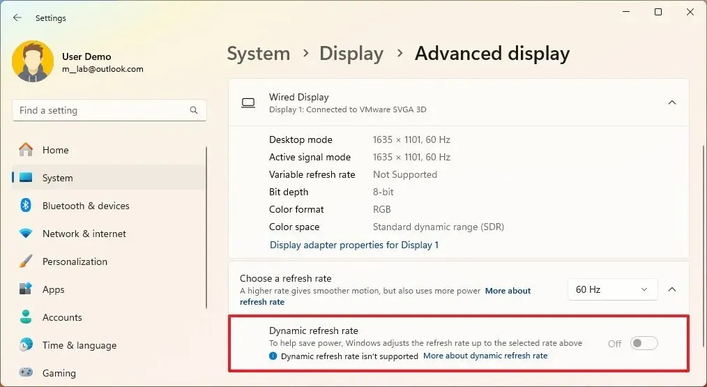 Windows 11 24H2 habilita la frecuencia de actualización dinámica