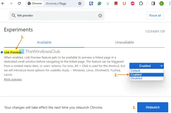 在 Chrome 中啟用連結預覽