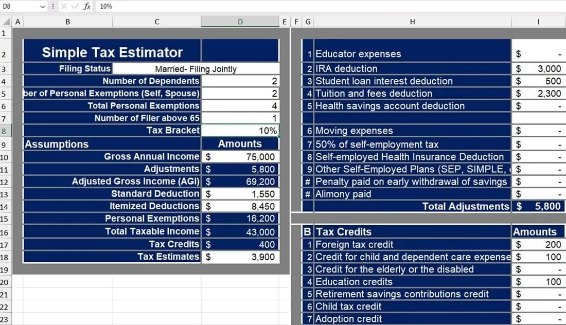 Excel テンプレートを使用して年間を通じて税金を見積もる