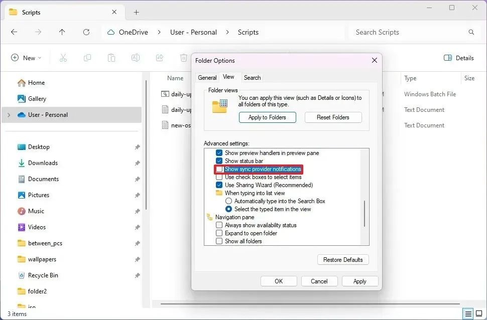Datei-Explorer OneDrive-Aktion