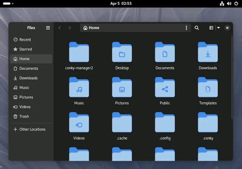 GNOME-Desktop mit einem in Fedora geöffneten Datei-Explorer