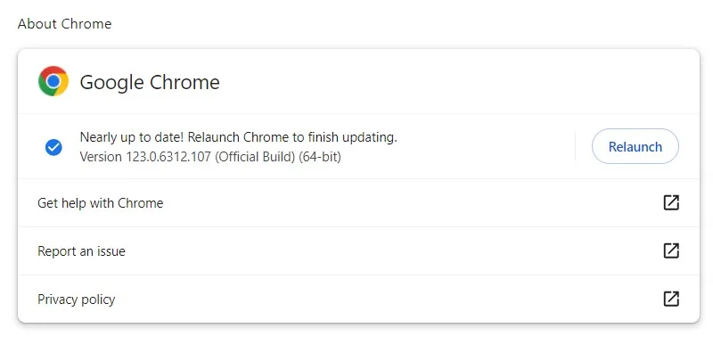 Google Chrome アップデート