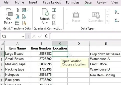 Elenco a discesa finale in Excel.