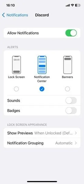 Gerenciando notificações push para aplicativos selecionados no iPhone.