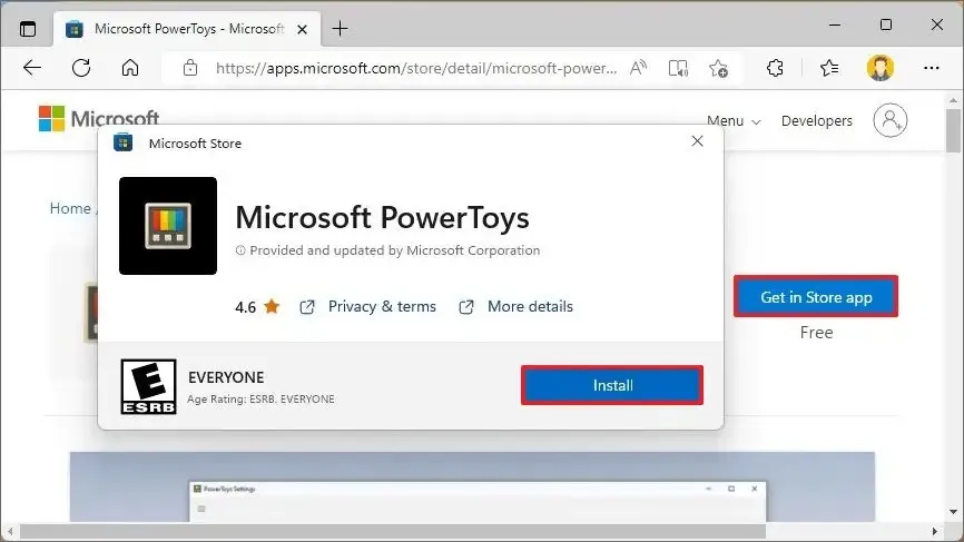 Microsoft Store に PowerToys をインストールする