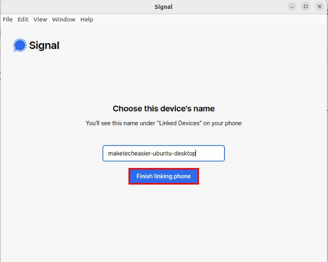 Uno screenshot che mostra la richiesta del nuovo nome del dispositivo collegato.
