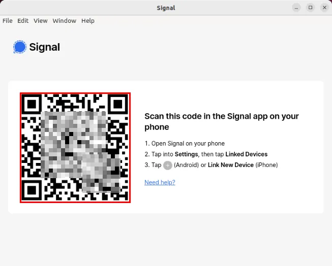 Uno screenshot che mostra la richiesta di collegamento per la scansione QR.