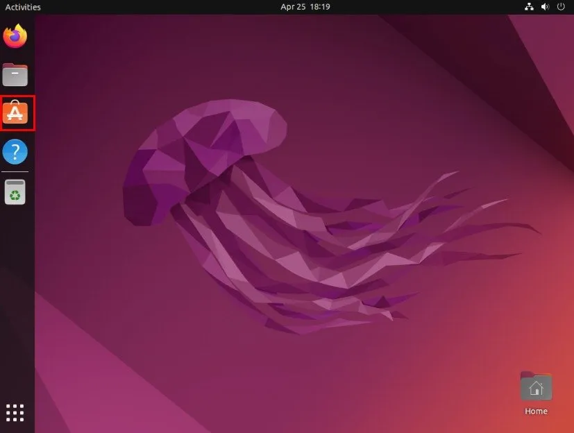 Uma captura de tela que mostra a localização do ícone da Ubuntu Store na área de trabalho.