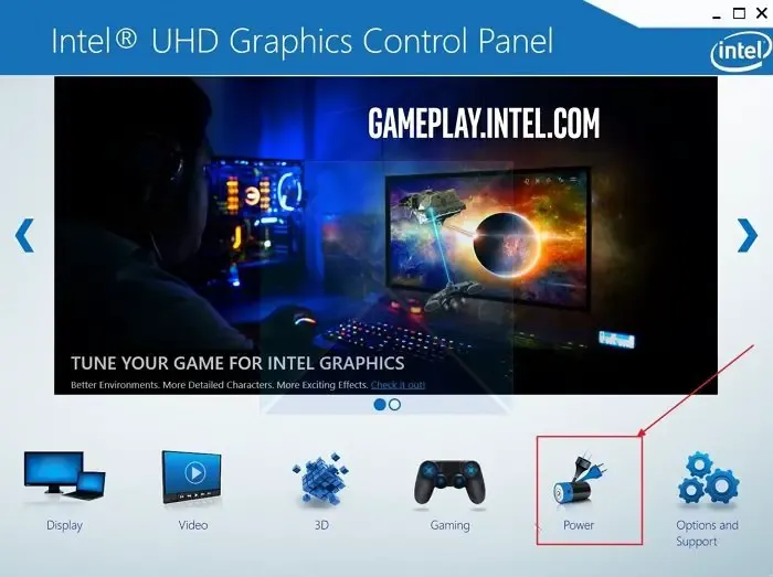 Painel de controle gráfico Intel UHD