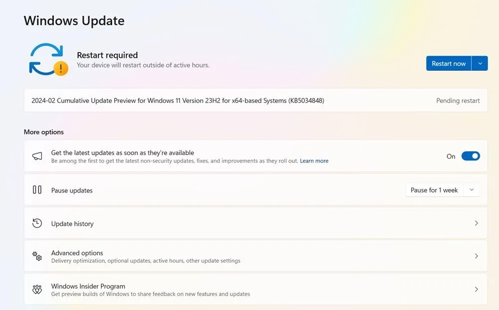KB5034848-update in Windows 11.