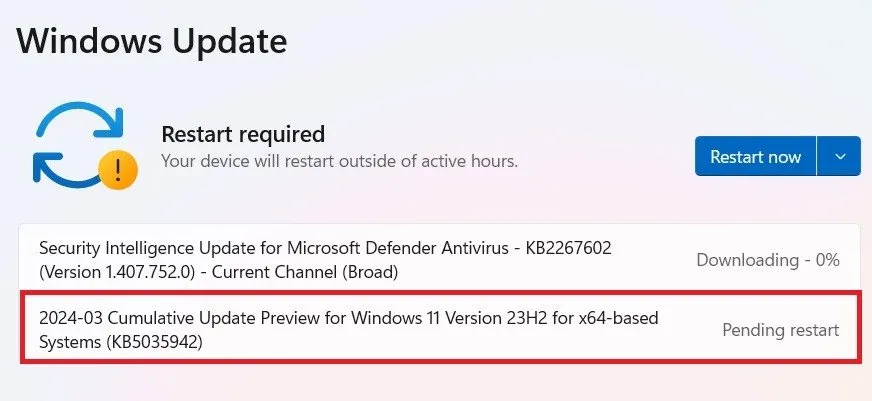 Aktualizacja KB5035942 jest instalowana na urządzeniu z systemem Windows 11.