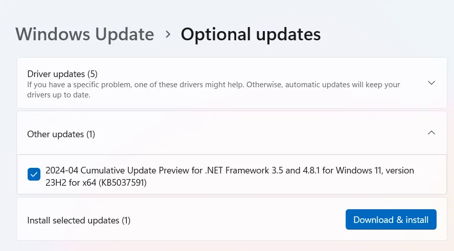 下載並安裝 2024 年 4 月的 Windows 11 其他更新。