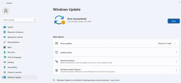 Er is een fout opgetreden bij het updaten van Windows.